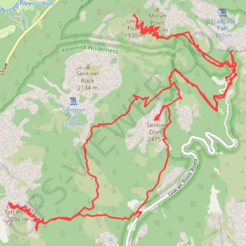Sentinel Dome, Glacier Point, Union Point and Taft Point Loop (Yosemite) trail, distance, elevation, map, profile, GPS track