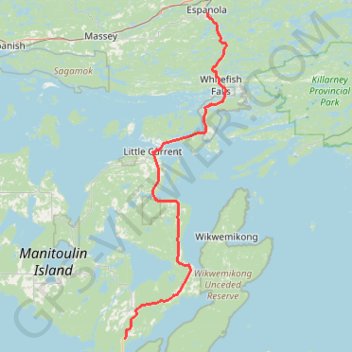 Espanola - South Baymouth trail, distance, elevation, map, profile, GPS track
