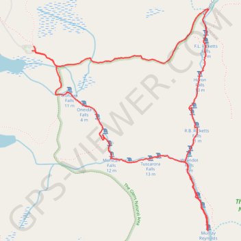 Falls Trail and Highland Trail Loop in Ricketts Glen State Park trail, distance, elevation, map, profile, GPS track