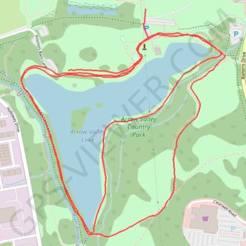 Arrow Valley Country Park Loop trail, distance, elevation, map, profile, GPS track