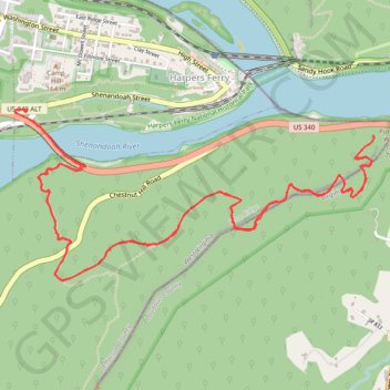 Split Rock via Loudoun Heights Trail in Harpers Ferry National Historical Park trail, distance, elevation, map, profile, GPS track