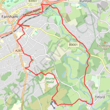 Farnham to Tilford trail, distance, elevation, map, profile, GPS track