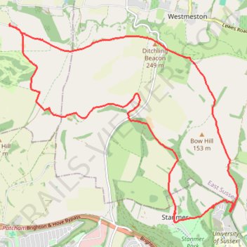 Loop walk via Jack & Jill Windmills, Ditchling Beacon and Stanmer Park trail, distance, elevation, map, profile, GPS track