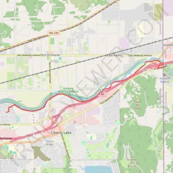 Part of Spokane River Centennial Trail trail, distance, elevation, map, profile, GPS track