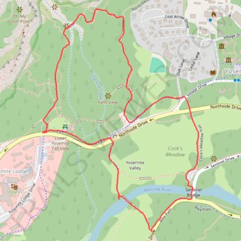 Lower Yosemite Fall and Cook's Meadow Trails Loop trail, distance, elevation, map, profile, GPS track