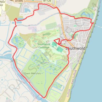 Southwold and Reydon Loop trail, distance, elevation, map, profile, GPS track