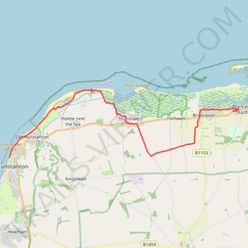 Norfolk Coast Path - Hunstanton to Brancaster Staithe trail, distance, elevation, map, profile, GPS track