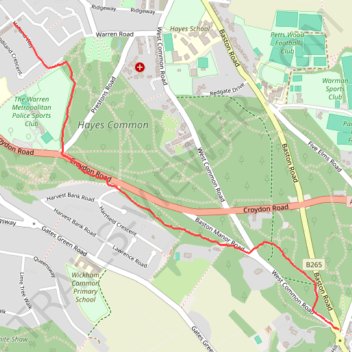 Path through Hayes Common trail, distance, elevation, map, profile, GPS track