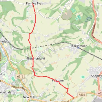 Gate Foot to Farnley Tyas via Thurstonland trail, distance, elevation, map, profile, GPS track