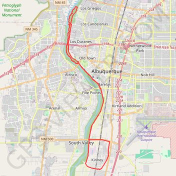 Rio Grande Bosque Loop trail, distance, elevation, map, profile, GPS track