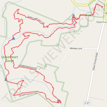 Fottur om kvelden kl. Quiverheart Falls Trail trail, distance, elevation, map, profile, GPS track