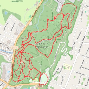 Eagle Rock Reservation Trails trail, distance, elevation, map, profile, GPS track