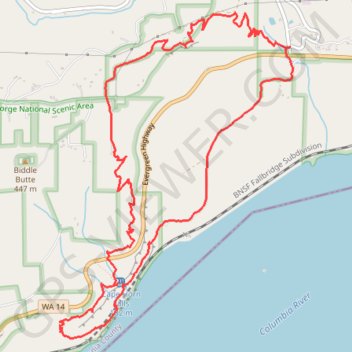 Cape Horn Loop Trail in Columbia River Gorge National Scenic Area trail, distance, elevation, map, profile, GPS track