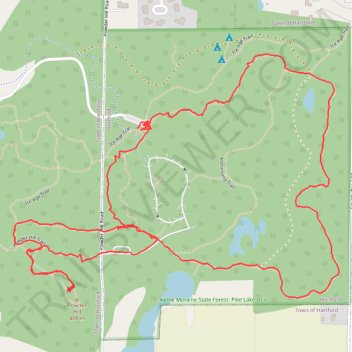 Loop hike to Powder Hill in Kettle Moraine State Forest - Pike Lake Unit trail, distance, elevation, map, profile, GPS track
