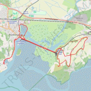 Porthmadog loop trail, distance, elevation, map, profile, GPS track