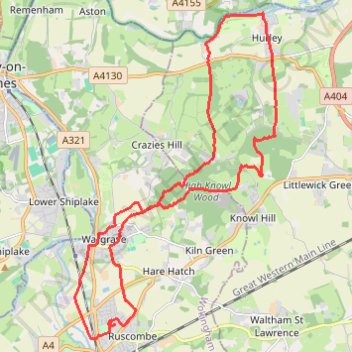 Twyford to Hurley loop trail, distance, elevation, map, profile, GPS track