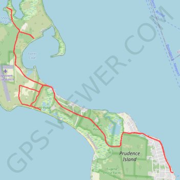Prudence Island trail, distance, elevation, map, profile, GPS track