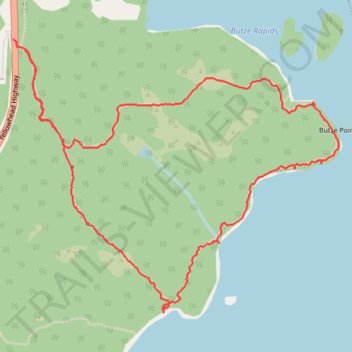 Butze Point and Grassy Bay Viewpoint via Butze Rapids Loop Trail trail, distance, elevation, map, profile, GPS track