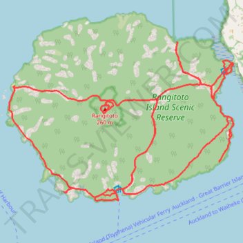 Rangitoto Island trail, distance, elevation, map, profile, GPS track