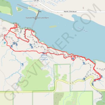 Starved Rock State Park Loop via Starved Rock, Lovers Leap Overlook, Eagle Cliff Overlook, Beehive Overlook, Lonetree Canyon, LaSalle Canyon, Sandstone Point Overlook, Wildcat Canyon Waterfall, French Canyon and Campanula Trail trail, distance, elevation, map, profile, GPS track