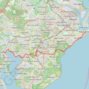 Teralba - Newcastle trail, distance, elevation, map, profile, GPS track