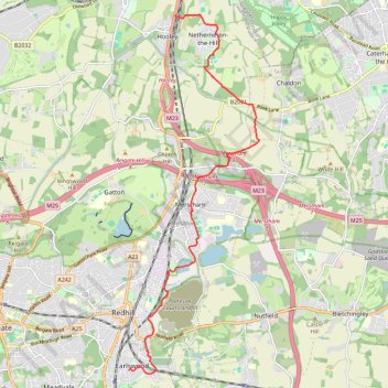 Walk Earlswood to Hooley trail, distance, elevation, map, profile, GPS track