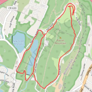 Garret Mountain and Barbour Pond Loop trail, distance, elevation, map, profile, GPS track