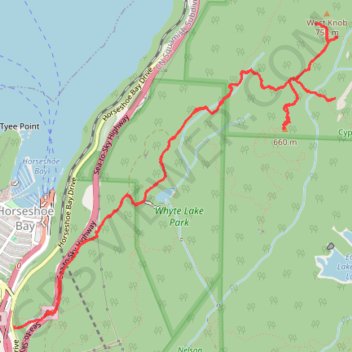 West Knob and Whyte Lake trail, distance, elevation, map, profile, GPS track