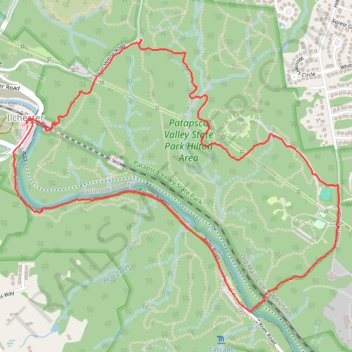 Patapsco Valley State Park - Hilton Area Loop Hike trail, distance, elevation, map, profile, GPS track