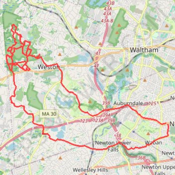 Fire Road trails (mostly) in Weston trail, distance, elevation, map, profile, GPS track