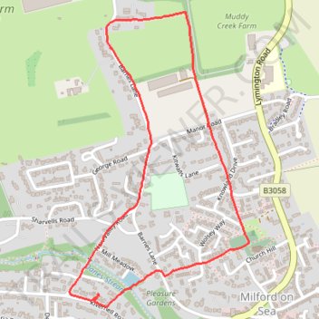 Milford on Sea loop walk to Barnes Farm trail, distance, elevation, map, profile, GPS track