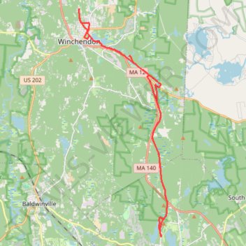 Rail trails and other trails Winchendon/Gardner trail, distance, elevation, map, profile, GPS track