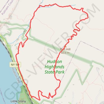 Bull Hill Loop in Hudson Highlands State Park trail, distance, elevation, map, profile, GPS track