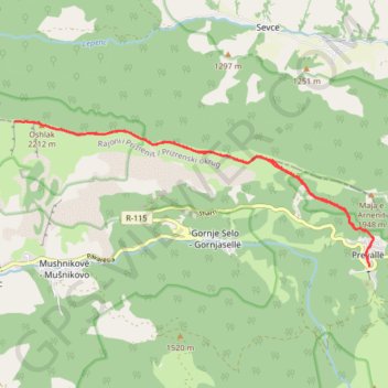 Prevalla - Oshlak Peak - Prevalla trail, distance, elevation, map, profile, GPS track