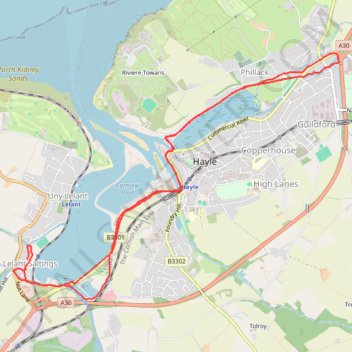 Lelant Saltings to Loggan's Moor trail, distance, elevation, map, profile, GPS track